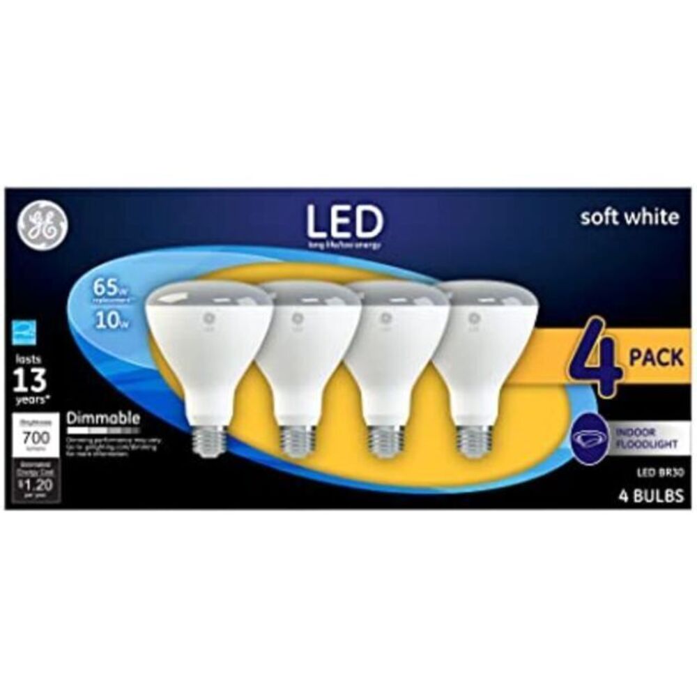 GE LED Light bulbs BR30 Dimmable Indoor Flood Lights 10W SoftWhite (4-pk) NEW